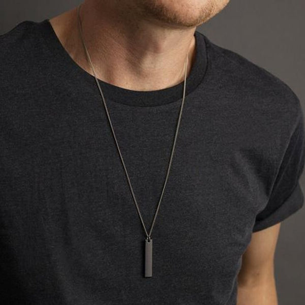 2020 Men's Design Matte Black Long Necklace with Square Pendant Jewelry Chain Hip Hop Punk Rock Christmas Halloween Gift For Men