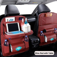 Car Seat-Back Organizer Leather with Foldable Stowable Table Tray - ModernFamilyStuff