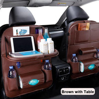 Car Seat-Back Organizer Leather with Foldable Stowable Table Tray - ModernFamilyStuff