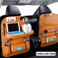 Car Seat-Back Organizer Leather with Foldable Stowable Table Tray - ModernFamilyStuff