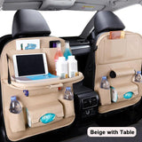 Car Seat-Back Organizer Leather with Foldable Stowable Table Tray - ModernFamilyStuff